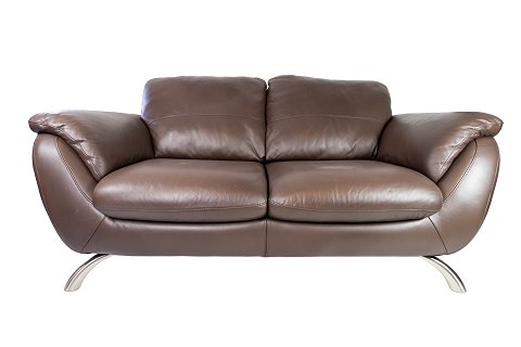 Two seater sofa upholstered with brown leather and frame of metal, manufactured 
by Italsofa.
5000m2 showroom.
