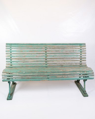 Antique French Park Benches - Painted in Greenish Color - Patina - 1930s