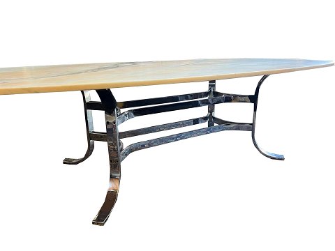 Marmortisch - Rosa gefärbt - Rahmen aus massivem Stahl/Chrom - Illums Bolighus - 1980er Jahre