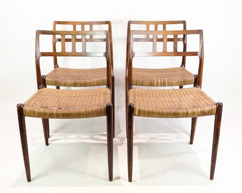 Set of 4 Dining Chairs - Model 79 - Rosewood & Plank Wicker - Niels Otto Møller 
- JL Møllers Furniture Factory - 1960s
Great condition
