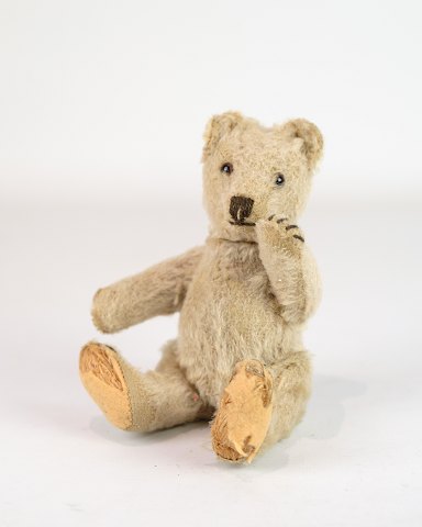 Gammel Bamse I Mohair - Beige - Glasøjne - Vintage Legetøj - Samlerobjekt - 
1930erne
Flot stand
