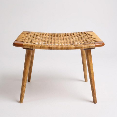 Hocker - Teak - Sage Wicker - Dänisches Design - 1960er Jahre