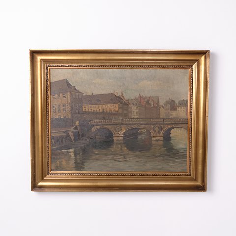Ölgemälde auf Leinwand mit Motiv von Kopenhagen und Gebäuden aus den 1930er Jahren