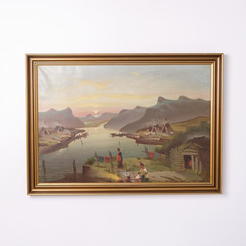 Gemälde auf Leinwand mit Fluss durch Berglandschaft Signiert aus den 1940er Jahren