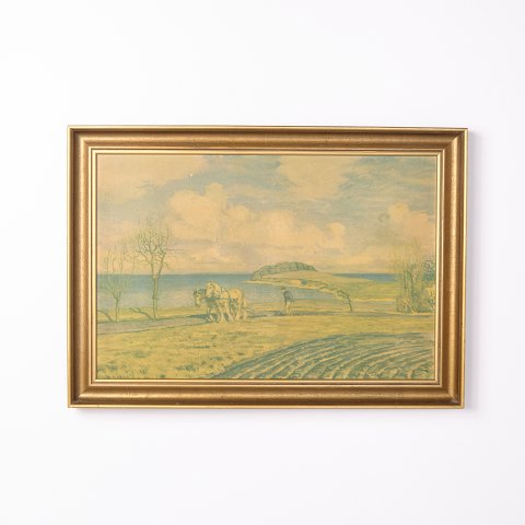 Gemälde auf Platte mit Landschaftsmotiv im vergoldeten Rahmen