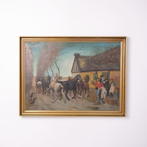 Signiertes Gemälde auf Leinwand mit Pferdemotiv, gerahmt