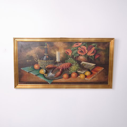 Großer Druck mit Blumenmotiv im vergoldeten Rahmen