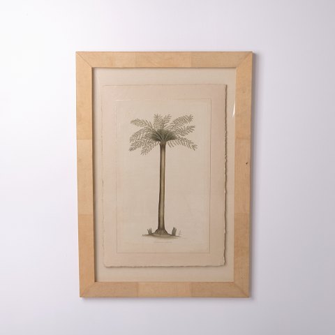 Druck mit Palmenmotiv im Rahmen aus den 1980er Jahren