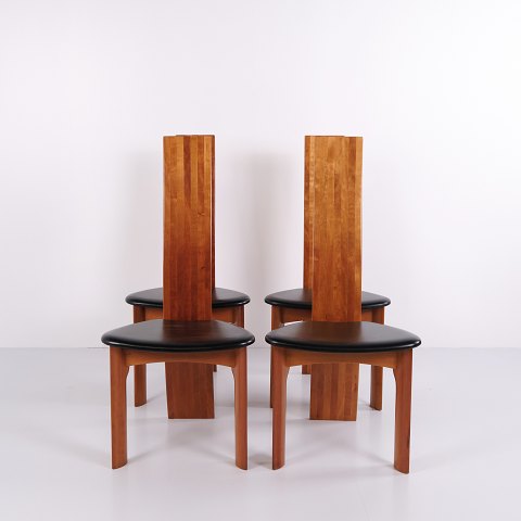 Satz von vier Iris Esszimmerstühlen aus schwarzem Leder von Bob van den Berghe für Tranekær Møbelfabrik, 1980er/90er Jahre