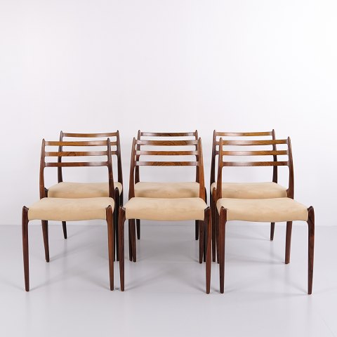 Satz Von 6 Esszimmerstühlen - Modell 78 - Palisander & Beige Alcantara - N.O. Møller - J.L. Møllers Møbelfabrik
