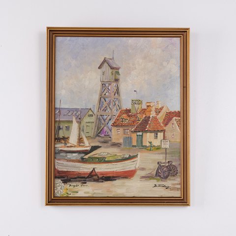 Gemälde auf Leinwand mit Motiv des Hafens von Dragør von B. Tandberg