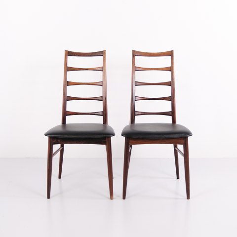 Satz Von 2 Lis Esszimmerstühlen aus Palisander mit Schwarzem Elegance Leder von Niels Koefoed