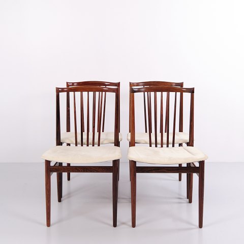 Satz Von 4 Esszimmerstühlen aus Palisander mit Hellem Stoff von Henning Sørensen 1968