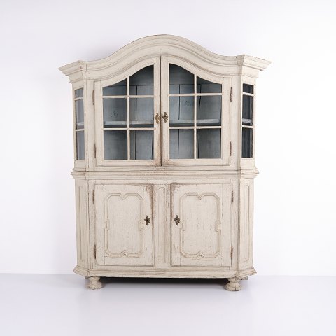 Antiker Deutscher Vitrinenschrank aus Original Bemalter Eiche aus den 1790er Jahren