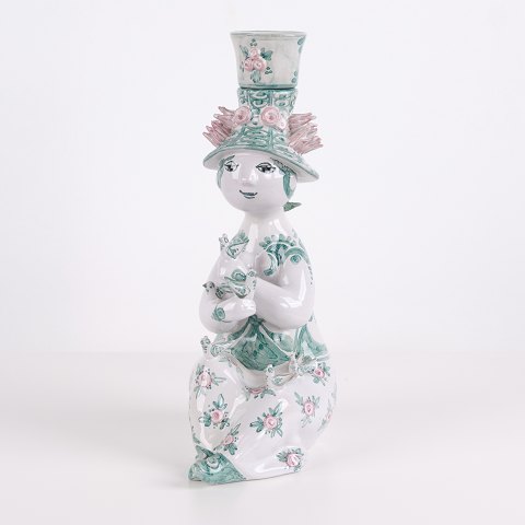 Bjørn Wiinblad Figur Nr. 93 aus Keramik in Grün und Rosa mit Blumenmotiv