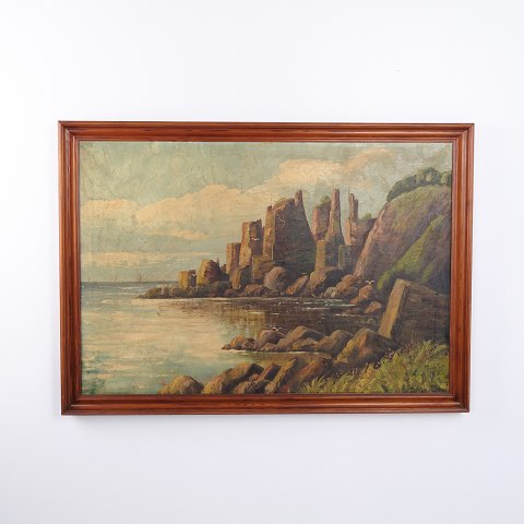 Ölgemälde mit Küstenlandschaft, Felsformationen und Meer, ca. 1920–1940