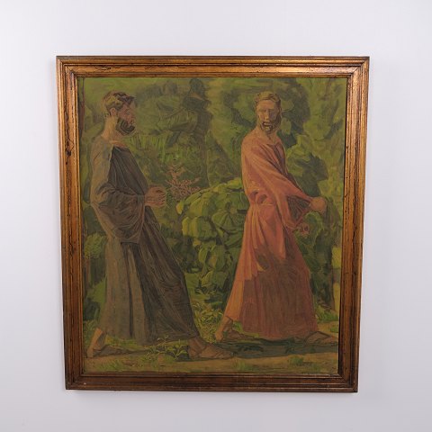 Ölgemälde auf Leinwand mit Zwei Männern in Historischer Kleidung in einer Waldlandschaft, signiert, ca. 1910–1930