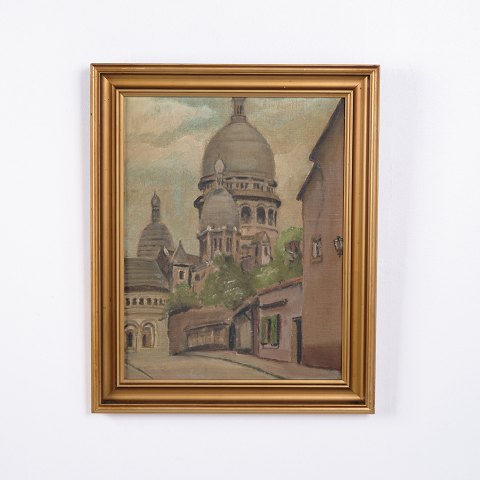 Ölgemälde von Sacré Coeur im Vergoldeten Rahmen ca. 1920er Jahre