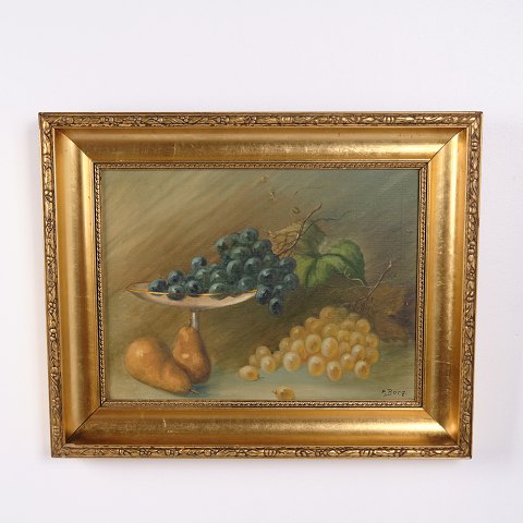 Ölgemälde auf Leinwand mit Obstschale im Goldrahmen Signiert P. Borg