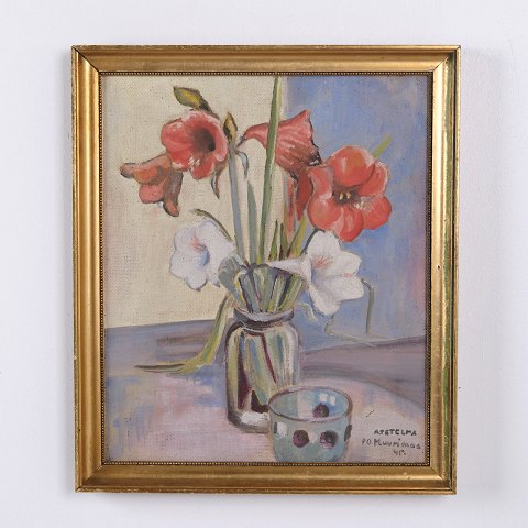 Blumenbild auf Leinwand im Goldrahmen 38 x 32,5 cm