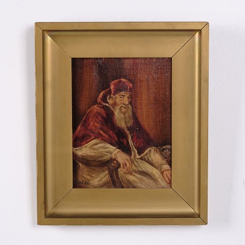 Porträtgemälde auf Holzplatte mit Papstmotiv im Goldrahmen 30 x 25 cm