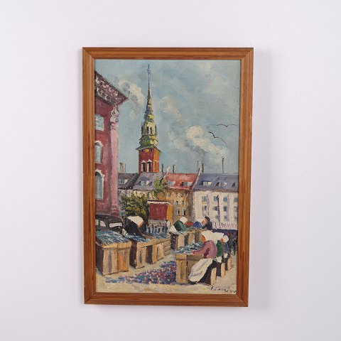 Stadtgemälde auf Leinwand mit Kirche im Goldrahmen 61 x 40 cm