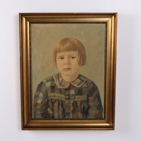 Porträtgemälde auf Leinwand mit Mädchen im Goldrahmen 58,5 x 47 cm