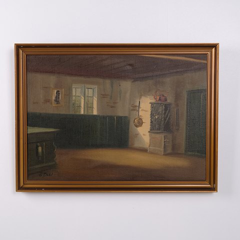 Ölgemälde auf Leinwand mit Interieurmotiv im Goldrahmen 54,5 x 74 cm