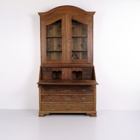 Sekretär aus Eichenholz mit Vitrinenaufsatz und Messingbeschlägen im Barockstil, ca. 1880