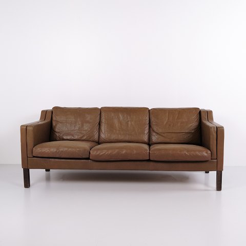 Stouby Dreisitzer-Sofa aus Braunem Leder, Dänisches Design, 1960er-Jahre