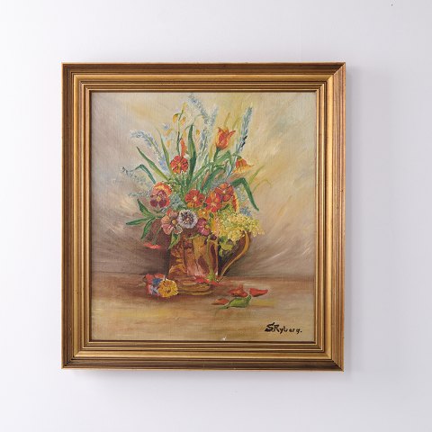 Blumenbild mit Blumenstrauß im vergoldeten Rahmen signiert 1920