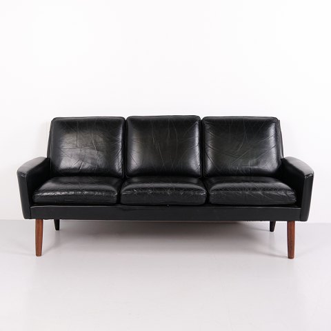 Vintage 3 Sitzer Sofa aus schwarzem Leder Dänisches Design der 1960er Jahre
