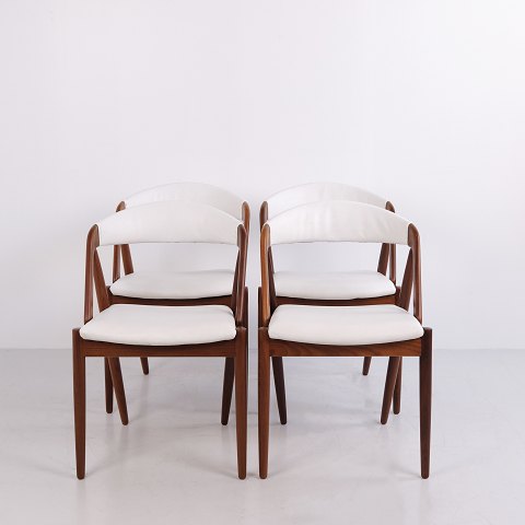 Set aus 4 Kai Kristiansen Stühlen Modell 31 aus Teak und Weißem Leder 1960er Jahre