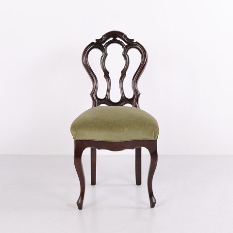 Antiker Neorokoko Stuhl aus Dunklem Holz mit Grüner Polsterung ca. 1860–1880