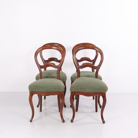 Satz von 4 Neorokoko Stühlen aus Dunklem Holz mit Grün Gepolsterten Sitzen ca. 1860–1880