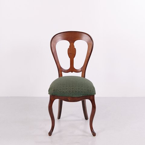 Antiker Stuhl aus Dunklem Holz mit Grün Gepolstertem Sitz ca. 1860–1880