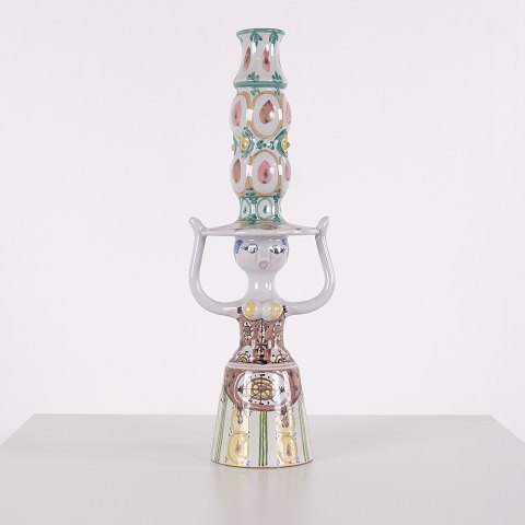 Bjørn Wiinblad Figurenleuchter Modell L12 aus Polychrom Glasiertem Steingut 1974