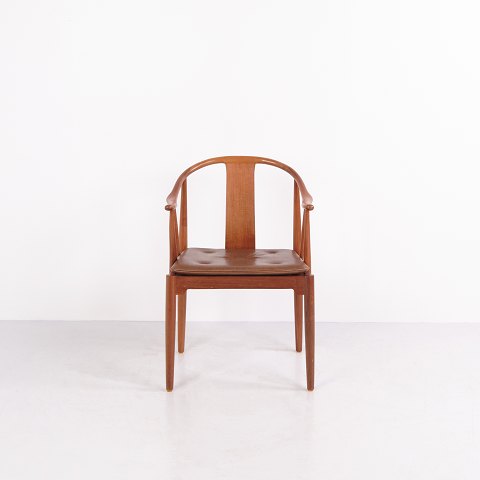 Hans J. Wegner China Chair FH 4283 aus Mahagoni und Braunem Leder Fritz Hansen