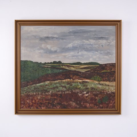 Landschaftsgemälde mit Heidelandschaft und Bewölktem Himmel Signiert J.L. 39 76 x 86 cm