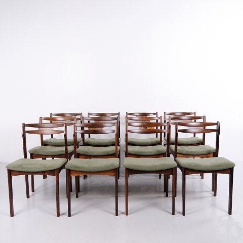 Set aus 12 Dänischen Esszimmerstühlen aus Palisander mit Grüner Polsterung 1960er Jahre
