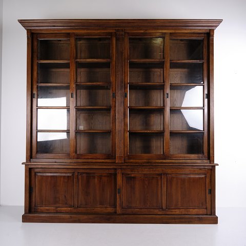 Großer Antiker Bibliotheksschrank aus Eiche mit Glasschiebetüren ca. 1890–1910