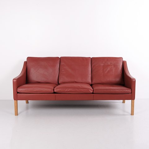 Børge Mogensen Dreisitzer Sofa Modell 2209 aus Rotbraunem Leder für Fredericia Stolefabrik