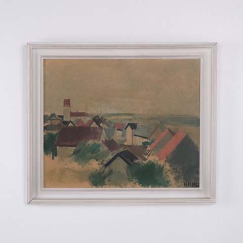 Søren Hjorth-Nielsen Gemälde Vesterø auf Læsø Signiert HN 1955 45 x 52 cm