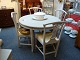Gustavian gray painted dining table with 3 leaves island: 107 cm and 4 chairs around year 1880 in perfect condition 5000 m2 showroom