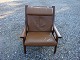 Chair with ottoman in oak with brown leather Getama Møbelfarik designed by Hans Wegner 5000 m2 showroom