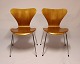 A pair of Seven chairs, model 3107, of teak by Arne Jacobsen and Fritz Hansen.5000m2 showroom.