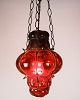 Lamp/Grid Pendant - Ruby Red Glass - Venetian Style - 1950s