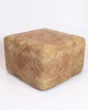 Vintage Leather Pouf - Natural Leather - Natural Patina - Hand-Sewn - Square - 
1970s
