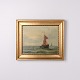 Marinemalerei mit Segelschiff im Goldrahmen aus den 1890er Jahren