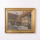 Signiertes Gemälde auf Leinwand mit Bauernhof und Hühnern im Goldrahmen aus den 1940er Jahren